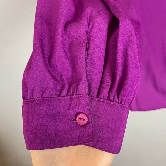 Vintage Blouse Unique Button-Up Long Sleeves Retro Secretary Cropped Sleeves - Picture 4 of 11